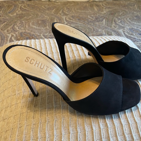 Schutz Black Suede Mules. - Picture 2 of 4